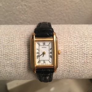Seiko Watch Gold tone with Black Band,small wrist